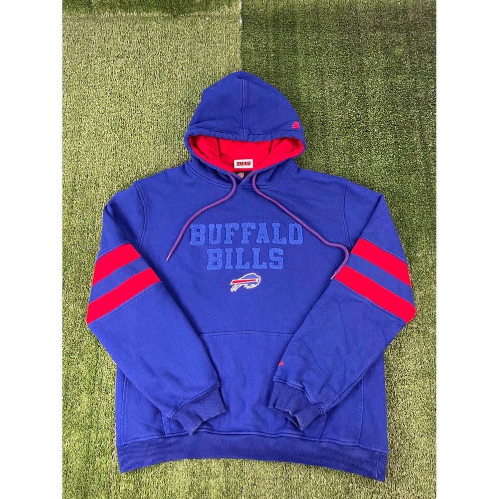 New Era NFL Buffalo Bills Hoodie Mens LG Blue Red Chenille Logo Pullover Heavy